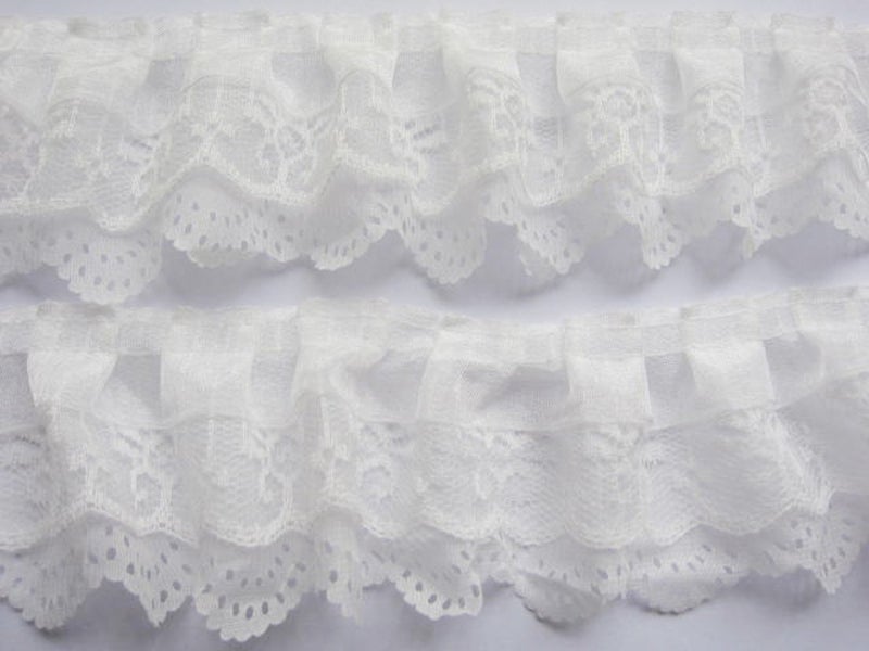 YYCRAFT Pack of 15y 3-Layer Pleated Organza Lace Edge Trim Gathered Mesh Chiffon Ribbon - Image 2